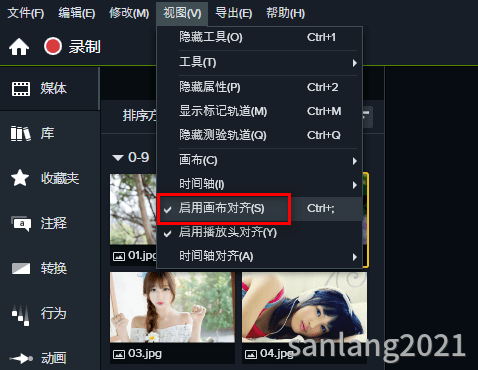 camtasia卡塔莎启用画布对齐
