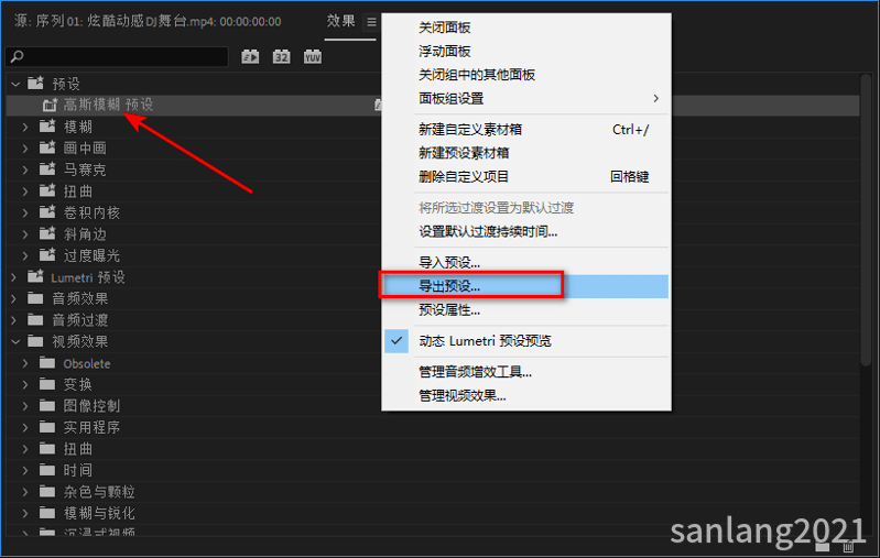 premiere效果导出预设